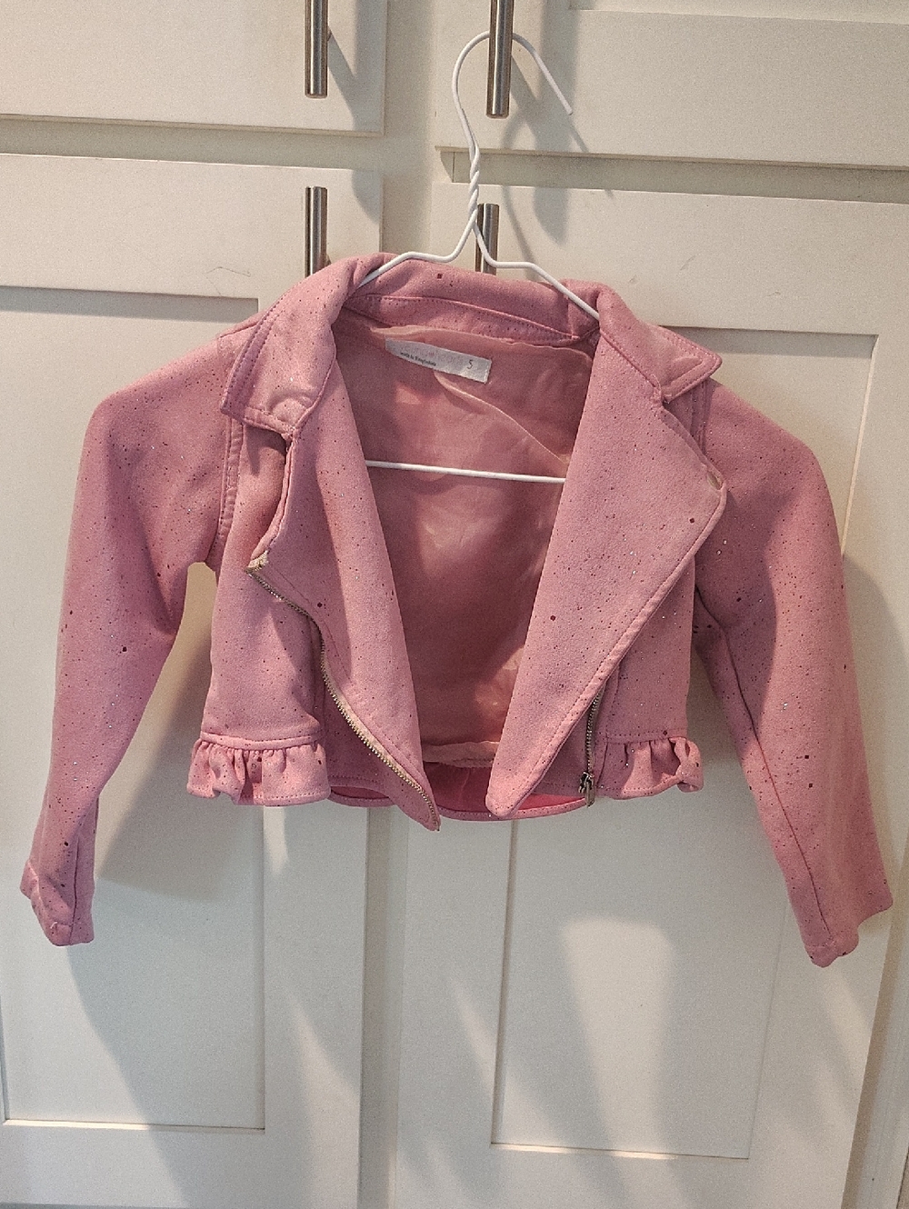 Girls Pink Ruffle-Hem Faux Suede Moto Jacket